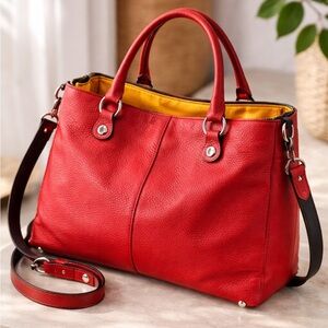 Italian Leather Red Tote | Made in Italy | Soft Pebbled Leather Bag